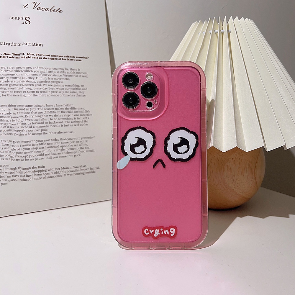 IPHONE Crying Face Transparan Mawar Merah Anti Jatuh Perlindungan Penuh Casing Ponsel Penutup Belakang Untuk Iphone11 12 13 14 PLUS PRO MAX