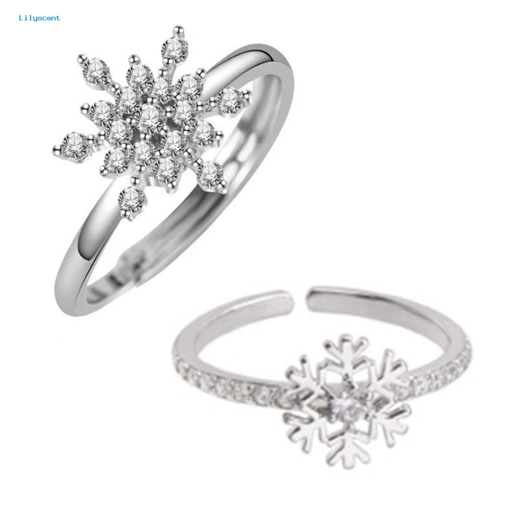 Lilyscent Ringan Cincin Jari Perhiasan Pesta Dilapisi Cincin Indah Snowflake Decor