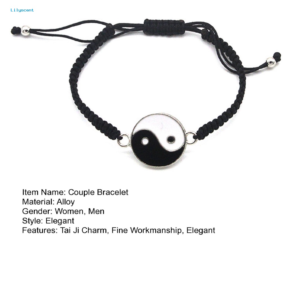 Lilyscent Unisex Pasangan Gelang Fashion Perhiasan Tai Chi Yin Yang Dekorasi Pasangan Tali String Adjustable