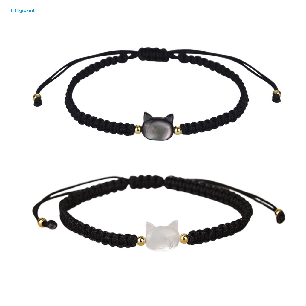 Lilyscent Dekorasi Gelang Perhiasan Aksesori Kucing Hitam Shell Dikepang Tangan Gelang Manik-Manik