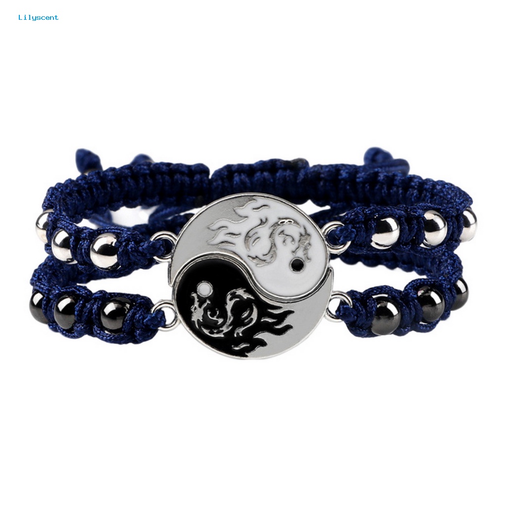 Lilyscent 1pasang Nyaman Memakai Manik-Manik Gelang Hadiah Hari Valentine Gelang Perhiasan Pesta Club Memakai Tali Nilon