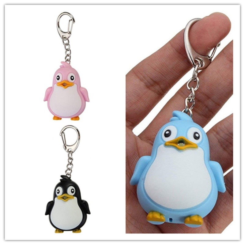 [AYBX] Lampu LED Pinguin Hewan Lucu Dengan Suara Gantungan Kunci Keyring Ring Torch Hadiah Mainan