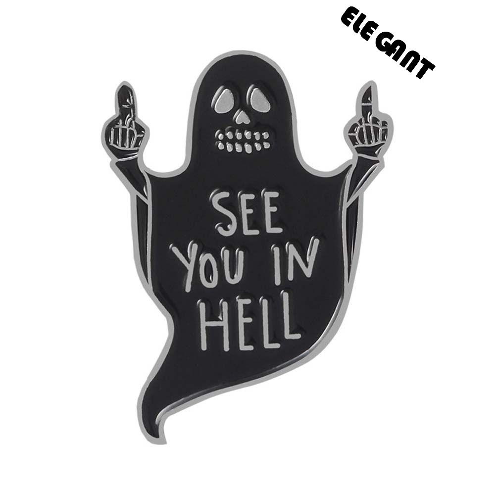 [Elegan] Bros Hantu Punk Mantel Aksesoris Perhiasan Jari Tengah See you in hell Kerah Bros Enamel Pin