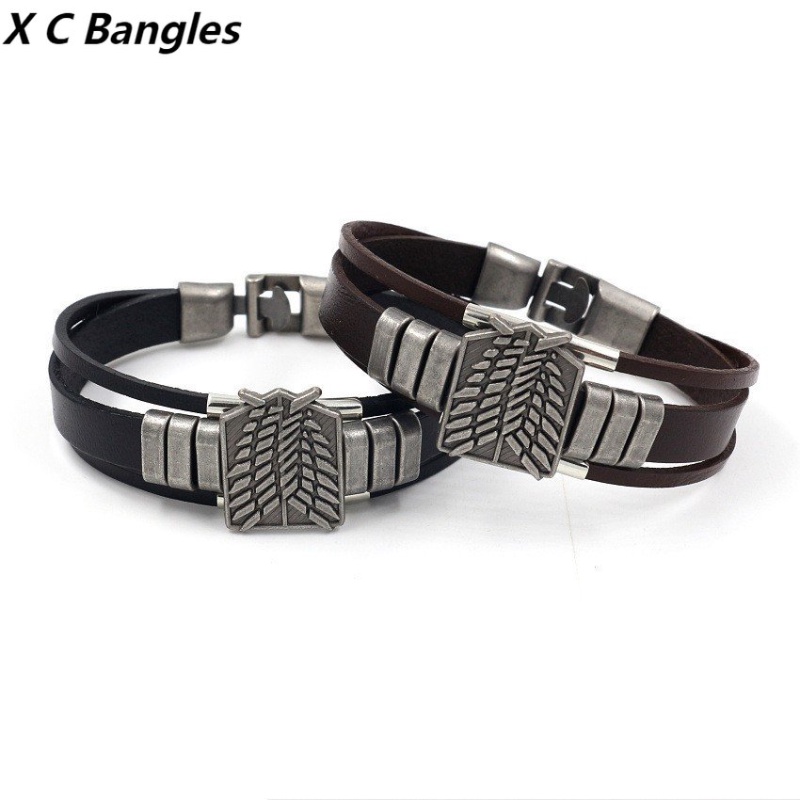 [XC Gelang] Seri Animasi Kartun Baru Mencolok Raksasa Gelang Hitam Kulit Vintage Hip Hop Punk Gelang Kulit Cuffles Manik-Manik Multilayer Zinc Alloy Anyaman Gelang