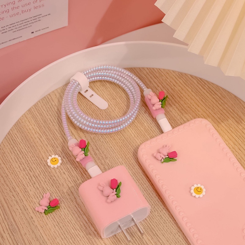 Cute girly style Pink charger protector Penutup Pelindung Kabel data Cable protector charger Case Untuk charger iP18/20W