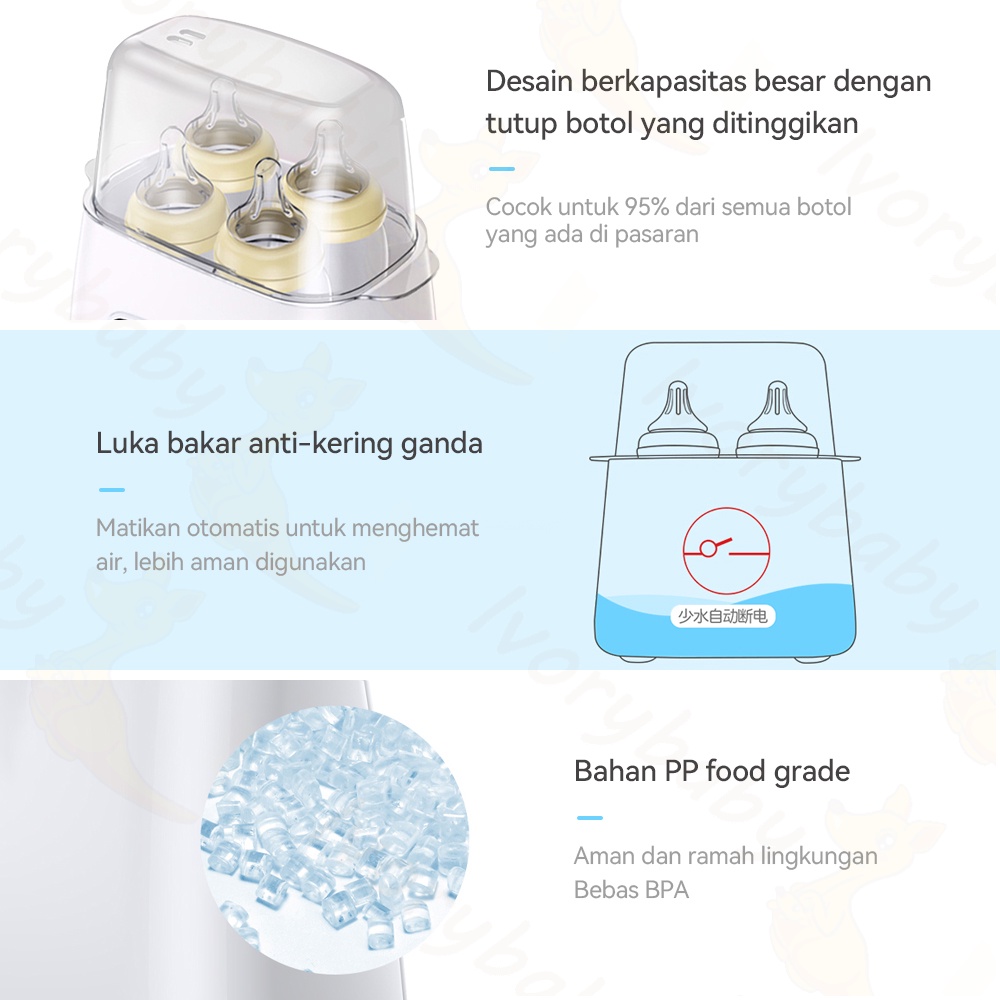 Ivorybaby Alat steril botol susu bayi import Botol warmer dengan remote Bottle sterilizer Penghangat botol susu 2in1