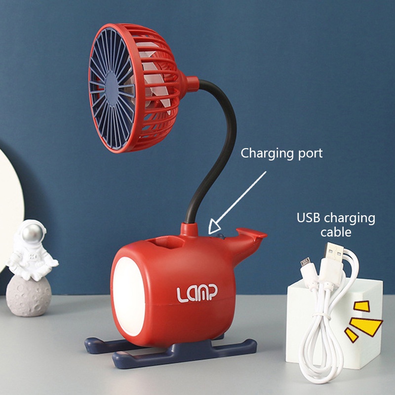 ღ Kartun Little Pesawat Fan Lampu Usb Pengisian Lipat Led Malam Lampu Mahasiswa Pena Pemegang Membaca Buku Cahaya Kecil Cute pendingin Ventilador