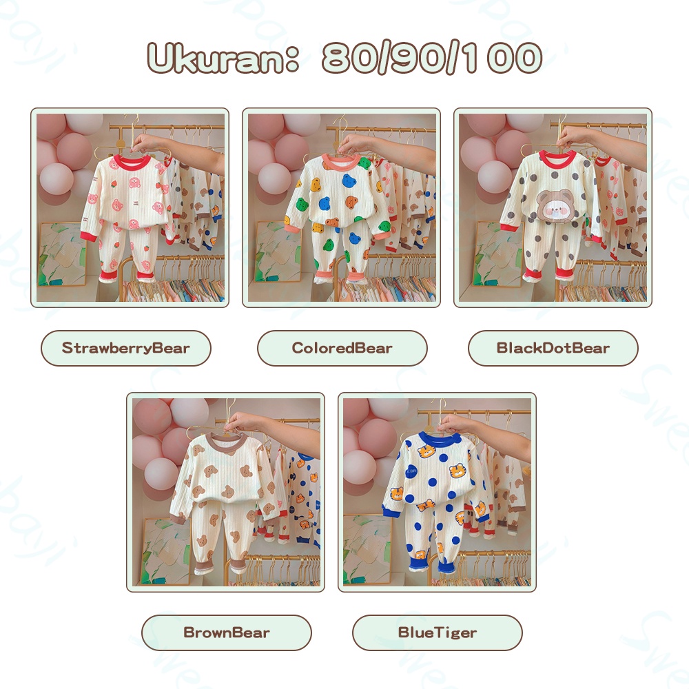 Sweetybayi Set baju tidur bayi Piyama bayi lengan panjang Setelan piyama bayi lucu