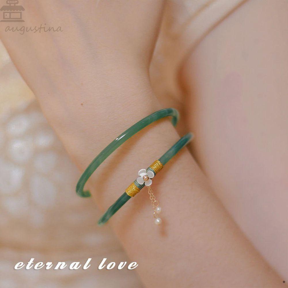 AUGUSTINA Hetian Jade Bracelet Elegant 2PCS/Set Flower Minimalism National Style Wedding Jewelry Chinese Style Jewelry