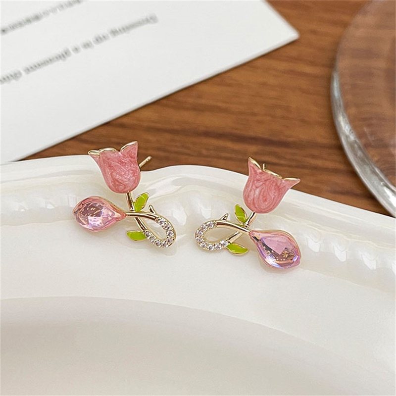 Manis Lucu Bunga Pink Tulip Niche Desain Anting Indah