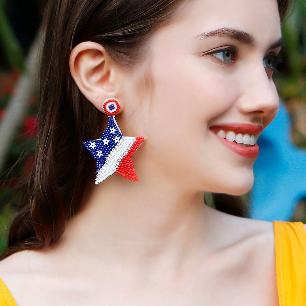 Mxbeauty Anting Rumbai Panjang Perhiasan Aksesoris Hadiah Klasik Ear Hook Menjuntai Anting Hari Kemerdekaan Wanita Drop Earrings