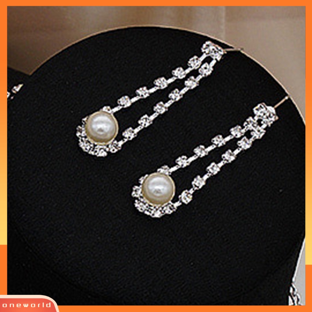 [ONE] 1set Kalung Pengantin Berlapis Mutiara Imitasi Jumbai Elegan Cantik Hadiah Mulia Hypoallergenic Berlian Imitasi Bertatahkan Stud Earrings Kit Perhiasan Pernikahan