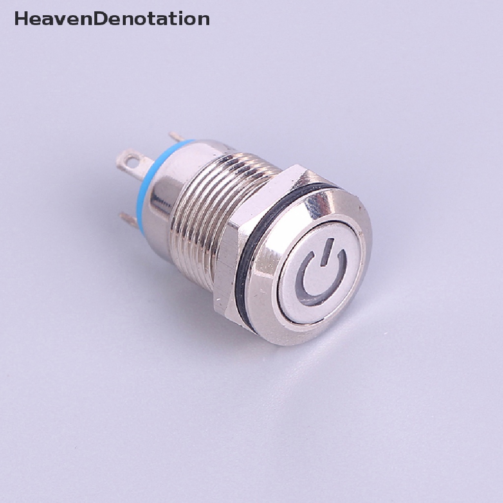 [HeavenDenotation] 12mm 12V Latching Push Button Black Metal LED Power Momentary Switch Tahan Air. Hdv