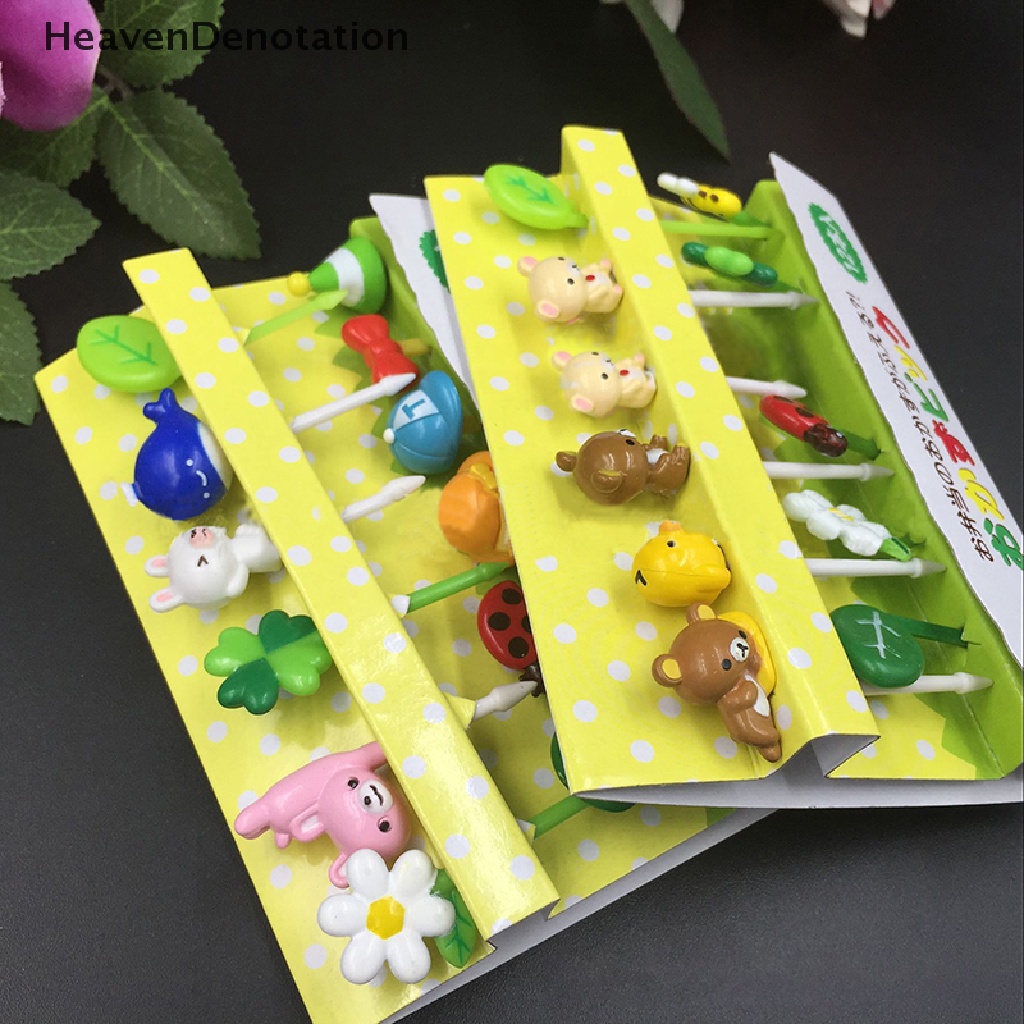 [HeavenDenotation] 12pcs/set Mini Tanaman Hewan Kartun Pengambil Makanan Anak Snack Garpu Buah HDV