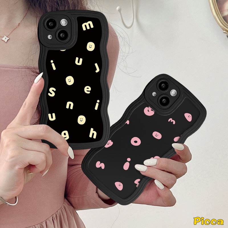 Casing Couple Redmi10 9 10C 12C A1 9A 10A A1+9T 9C NFC Redmi Note11 10s 9s 8 9 11s 10 Pro Max Mi 11T Pro POCO X3 NFC Pro M3 Alfabet Simple Kartun Smile Wavy Edge Soft Sarung