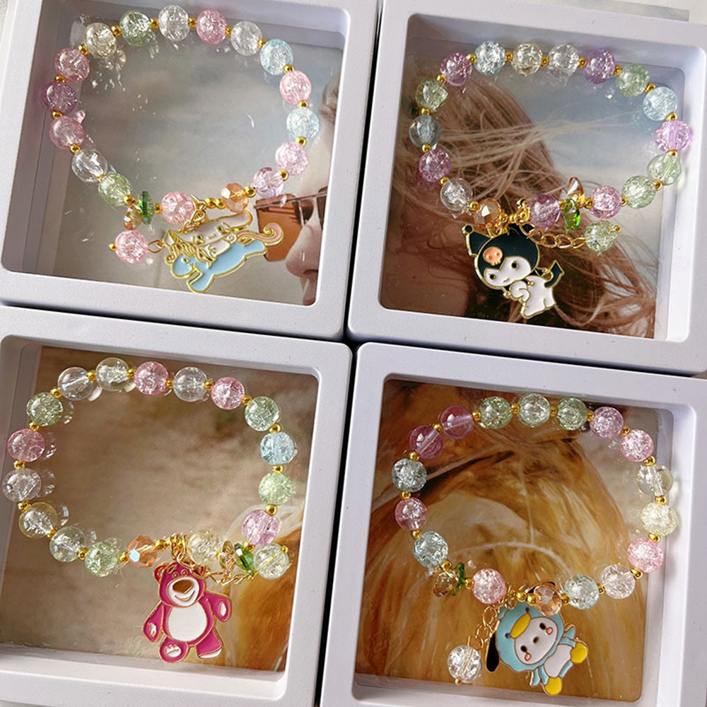 Ins Sanrio Strawberry Bear Liontin Manik-Manik Gelang Anak Perempuan Perhiasan Hadiah Dengan Kotak Penyimpanan