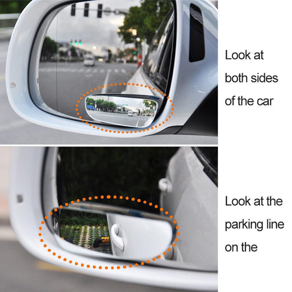 2pc 360derajat Kaca Yang Dapat Disesuaikan Tanpa Bingkai Penglihatan Besar Kaca Spion Mundur Sudut Lebar Tambahan Blind Spot Mirror