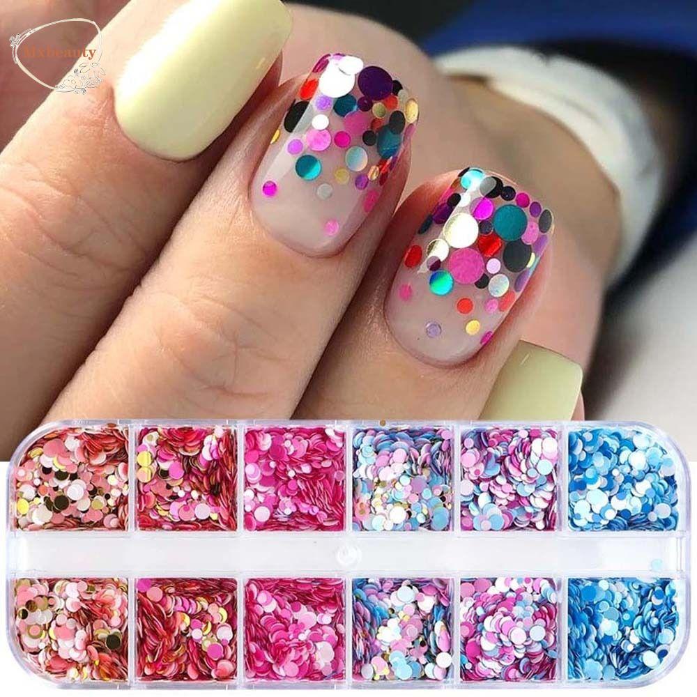 Mxbeauty Paku Sequin 12kisi-kisi Dekorasi Bulu Mata Pesona Kuku Makeup Berbentuk Bulat Nail Art Patchs Nail Glitter Flakes