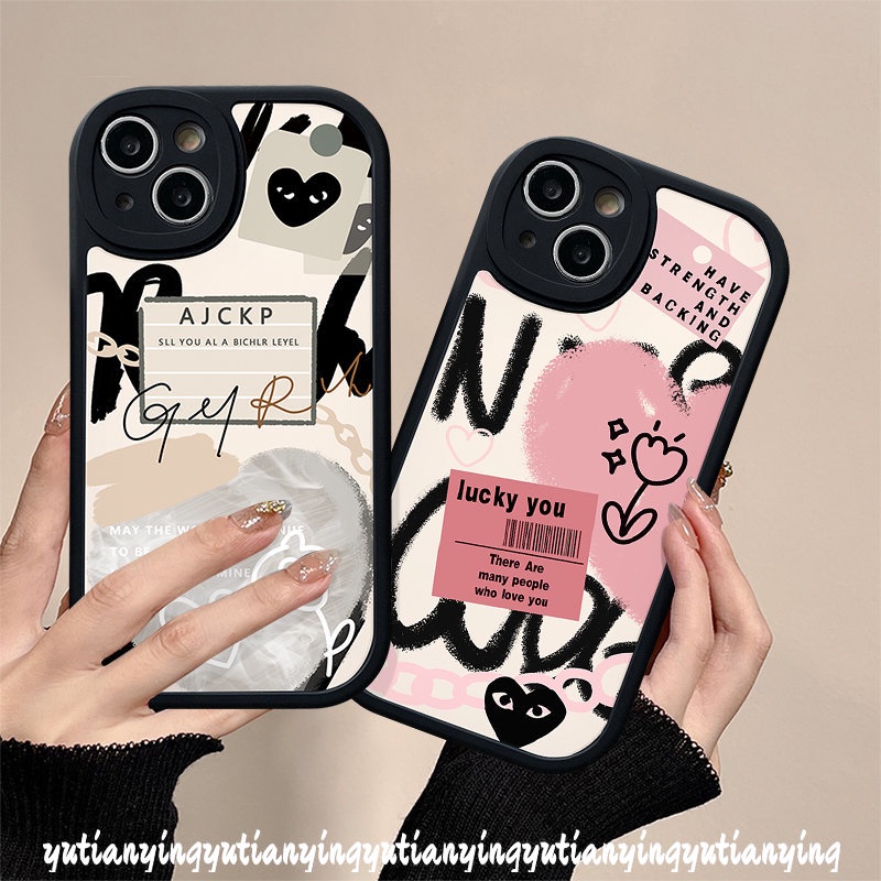 Ins Graffiti Letter Label Love Heart Casing For Infinix Hot 11s 10s 10T Hot 9 10 11 Play Hot 10 Lite Infinix Note 8 Smart 5 6 Trendy Brand Comme des Garcons Soft Tpu Cover