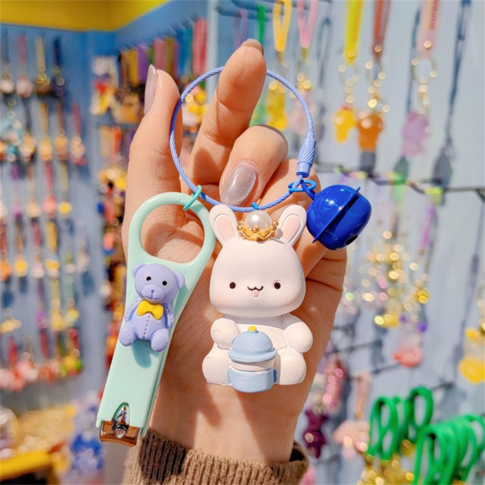 Kartun Mahkota Hewan Kecil Gantungan Kunci Liontin Portable Tang Kuku Set Boneka Lucu Tas Liontin Gantungan Kunci Mobil Phone Case Pendant