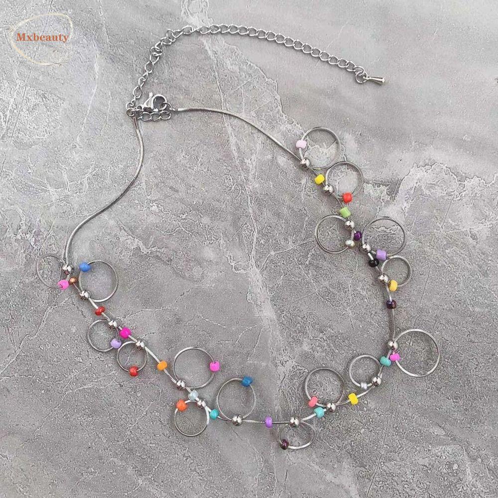 Mxbeauty Wanita Bohemian Kalung Trendi Pesona Rantai Klavikula Manik-Manik Warna-Warni Niche Desain Sederhana Y2K Gadis Choker