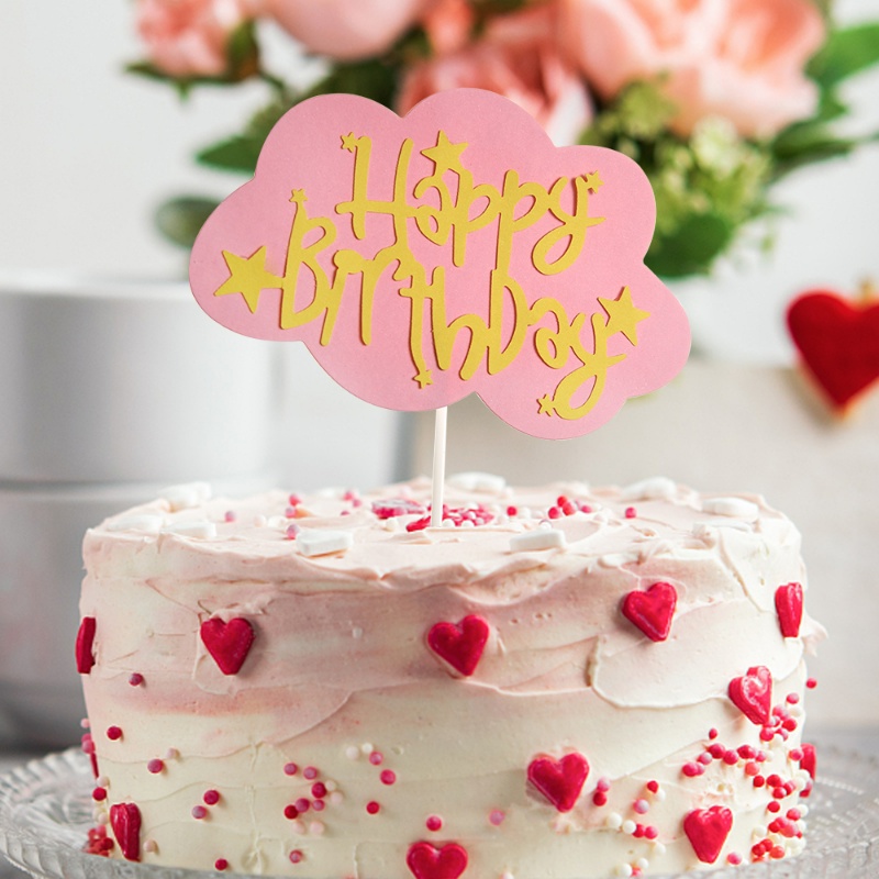 Topper Kue Happy Birthday Warna-Warni/Sisipan Cupcake Bentuk Awan/Perlengkapan Dekorasi Kue Pesta Ulang Tahun