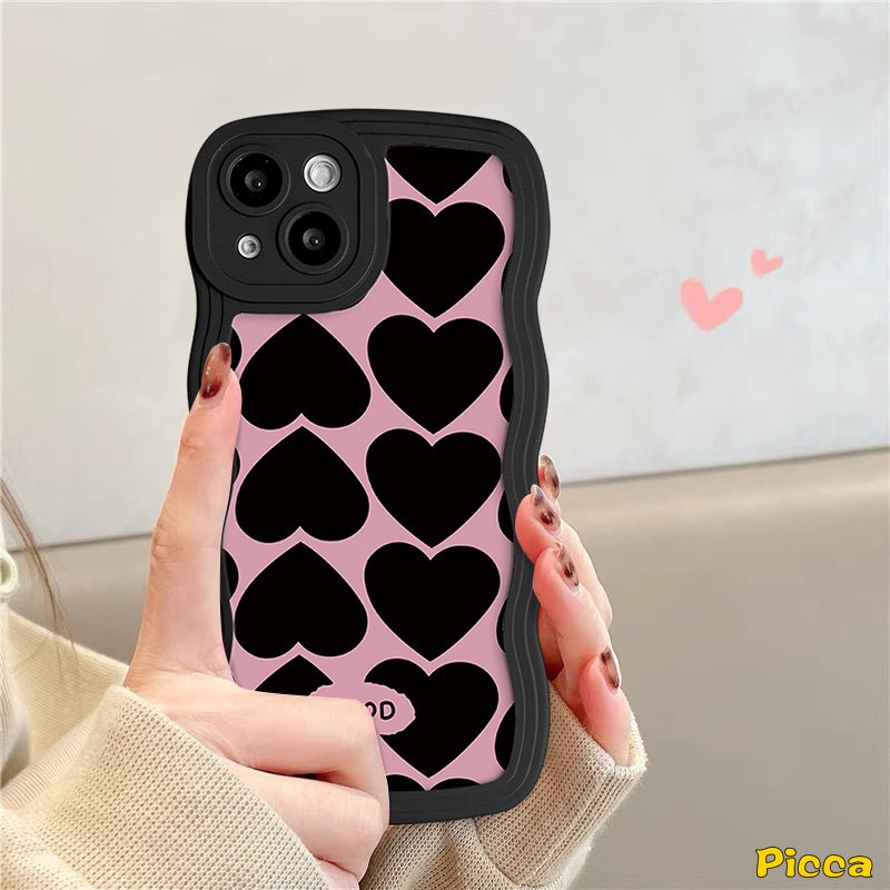 Case Redmi 12C 10A 10 9 A1 10C A1+9T 9A 9C NFC Redmi Note11 8 9 11s 10 9s 10s 10 Pro Max Mi 11T Pro POCO M3 X3 NFC Pro Ins Love Heart Chessboard Diamond Grid Lembut Sarung Tepi Wavy