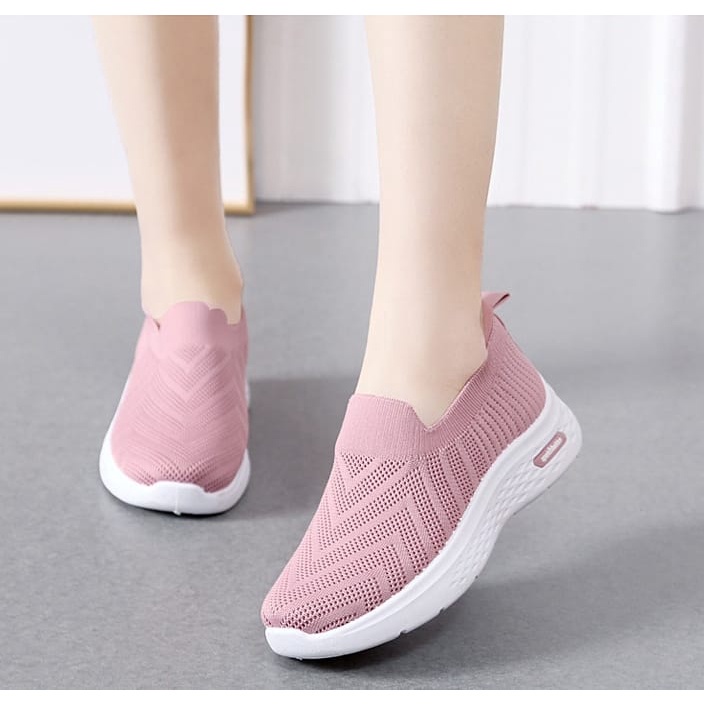 TOPGROSIR LV0293 Sepatu Sporty Slip On Rajut Zig Zag Wanita Import Premium Sepatu Sneakers Perempuan