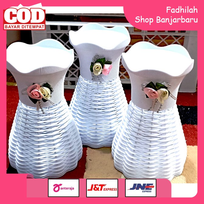 POT BUNGA PLASTIK VAS BUNGA HIASAN DEKORASI MEJA SHABBYCHIC VINTAGE VARIASI PITA IMPORT CANTIK DAN MURAH | FADHILAH SHOP BJB