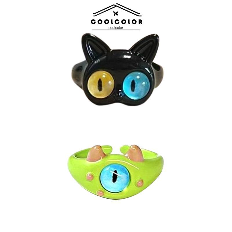 COD❤️Cincin Korea Karakter Kartun Lucu Monster Hewan Kecil Warna Warni Cincin Jari Cincin Couple Kucing Hitam Lucu Untuk Wanita Dan Pria- cl