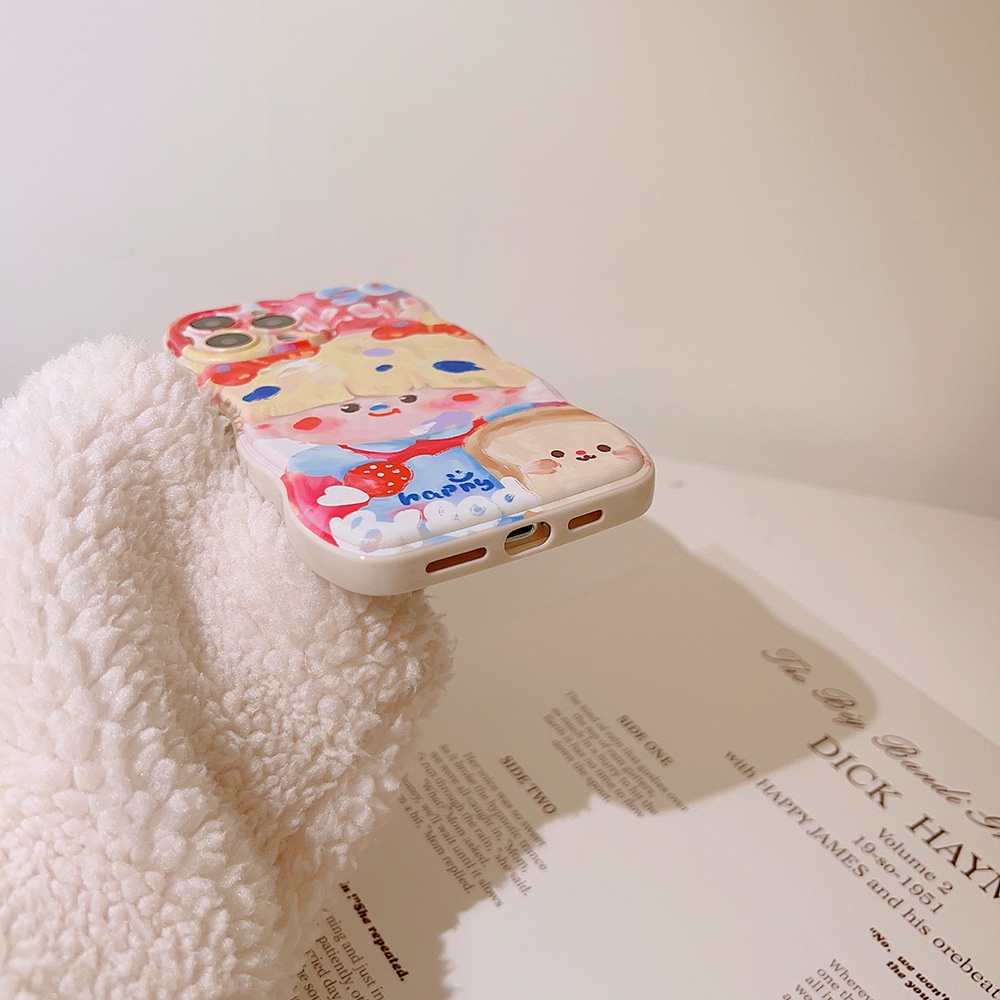 IPHONE Gadis Lucu Lukisan Cat Minyak Lembut Perlindungan Penuh Gelombang Berbentuk Kamera Pelindung Lensa Ponsel Case Cover Untuk Iphone11 12 13 14 PLUS PRO MAX