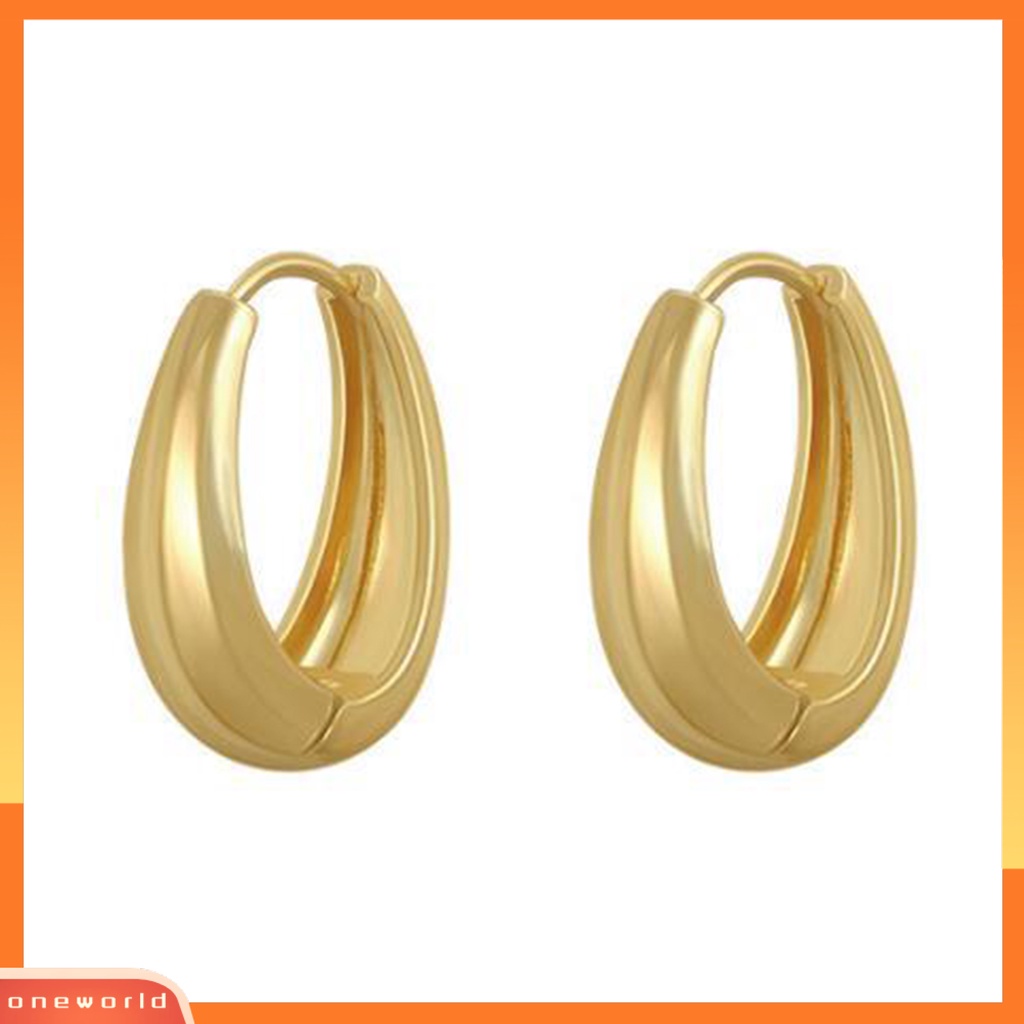 [EONE] 1pasang Anting Hoop Temperamen Besar Geometris Hadiah Emas Gaya Retro Wanita Oval Anting Fashion Perhiasan