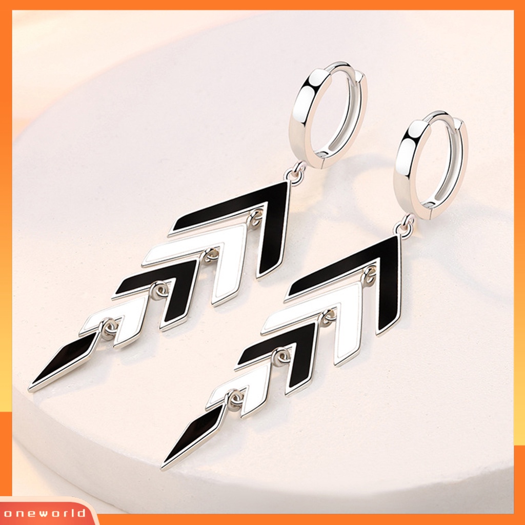 [EONE] 1pasang Liontin Anting Kepribadian Geometris Hitam Putih Warna Kontras Rumbai Panjang Retro Temperamen Hoop Earrings Perhiasan Aksesori