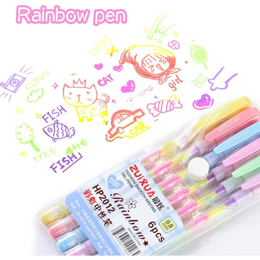 Random1pc Rainbow Berwarna Gel ink Pen Kreatif Korea Alat Tulis Warna-Warni Rainbow Gel Pulpen Kantor Perlengkapan Sekolah Menulis Lukisan Pulpen Menggambar Mewarnai Menandai Perlengkapan Sekolah