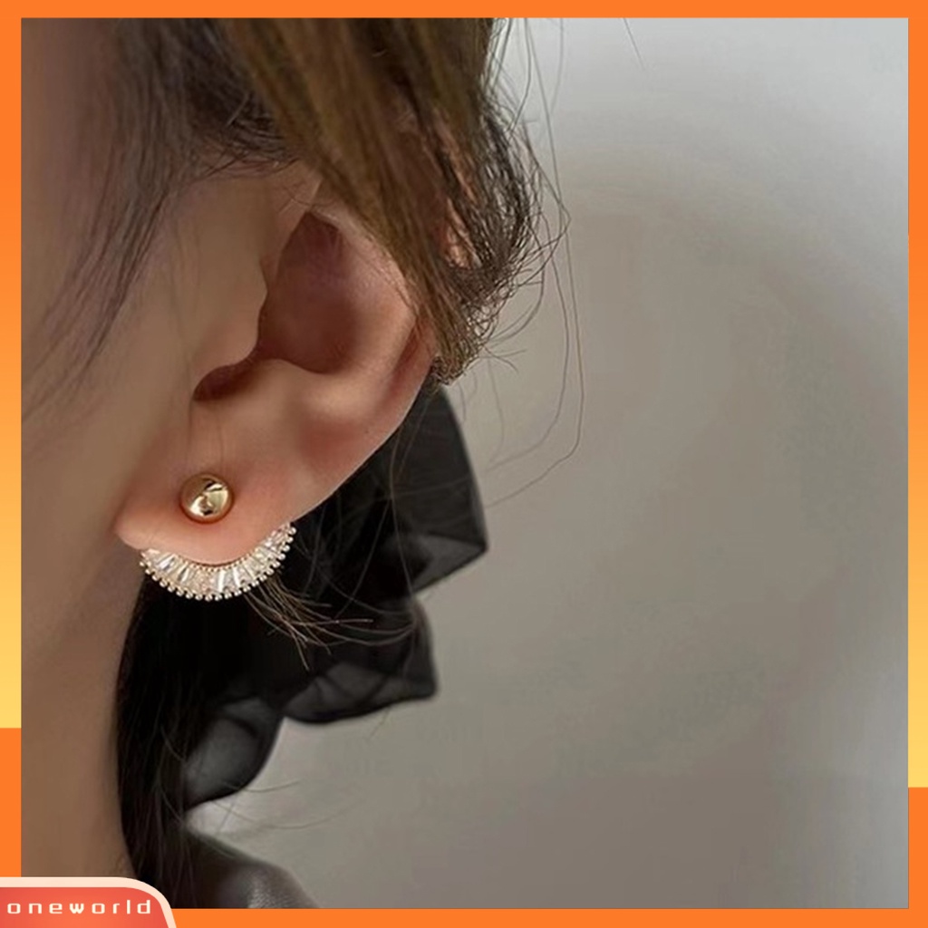 [EONE] 1pasang Anting Tusuk Bergigi Dua Cara Memakai Berbentuk Kipas Berlian Imitasi Elegan Dekorasi Aksesori Manik Bulat Wanita Ear Studs Untuk Pacaran