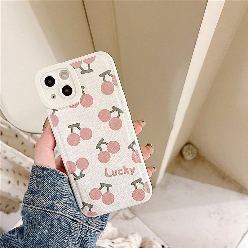 Leather Nice Pink Cherry Soft Silicon Case HP iP iPhone 7 8 14 + Plus SE 2020 X XS XR Max 11 12 13 Pro Max New FTD Casing Apple