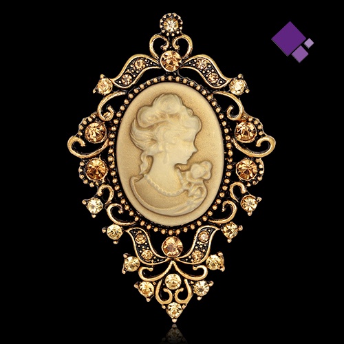 &lt; Naiveblues &gt; Vintage Berlian Imitasi Buket Wanita Kecantikan Kepala Cameo Pin Perhiasan Hadiah