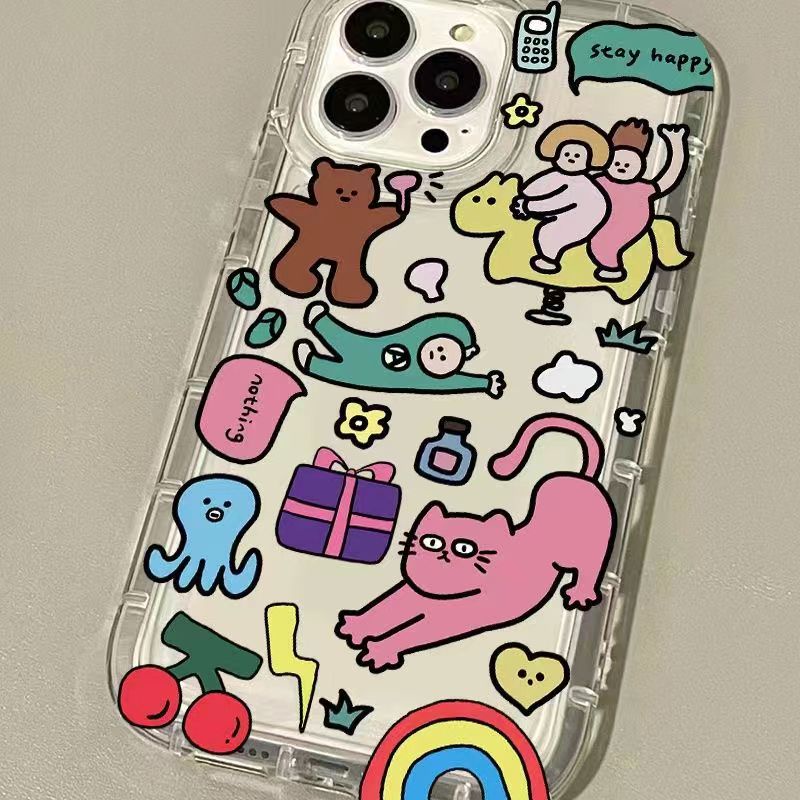 IPHONE Ins Kitten Phone Case Cocok Untuk Iphone11 14 14pro 14plus 13 13mini 13pro 13prm iPhone12 7Plus 8Plus Xr XS 13 12mini Pro Max Empat Sudut Casing Ponsel Transparan Tahan Guncangan