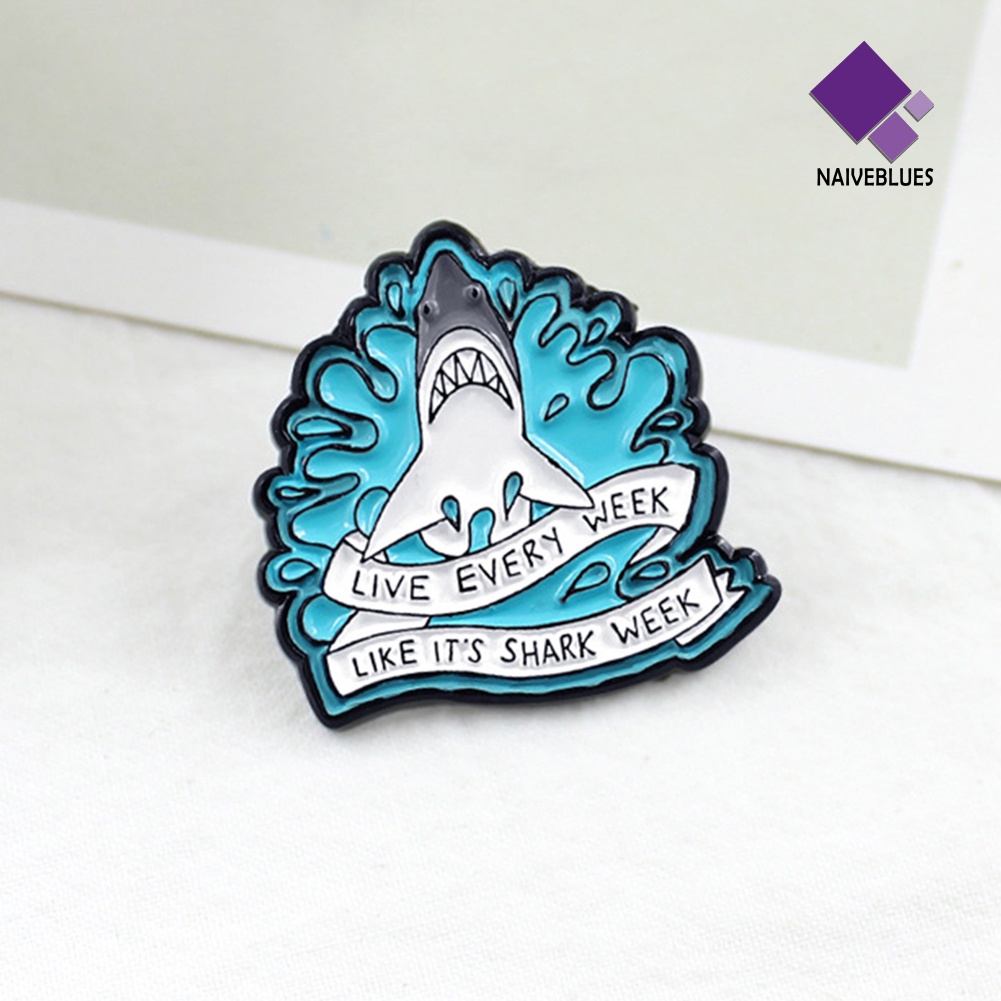 &lt; Naiveblues &gt; Kartun Hiu Gelombang Huruf Enamel Bros Pin Jaket Kerah Ransel