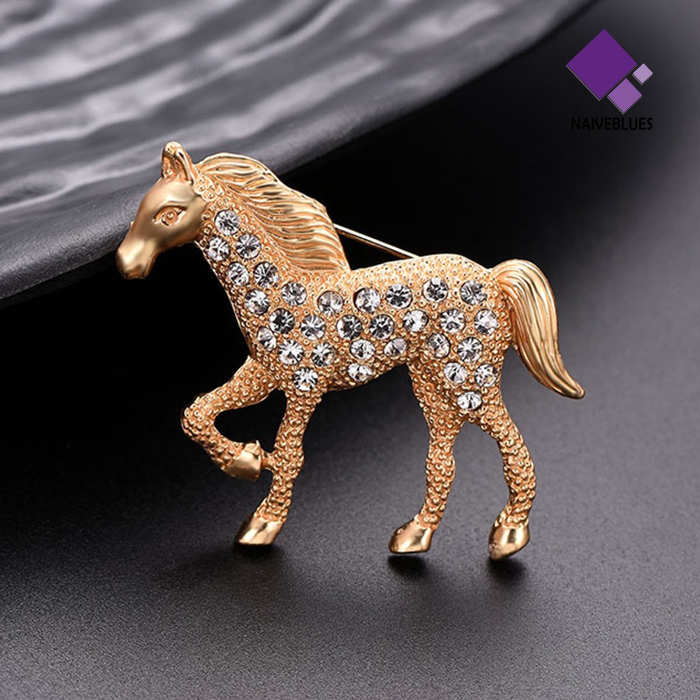 &lt; Naiveblues &gt; Pria Wanita Berlian Imitasi Hias Kuda Bros Pin Jas Cardigan Selendang