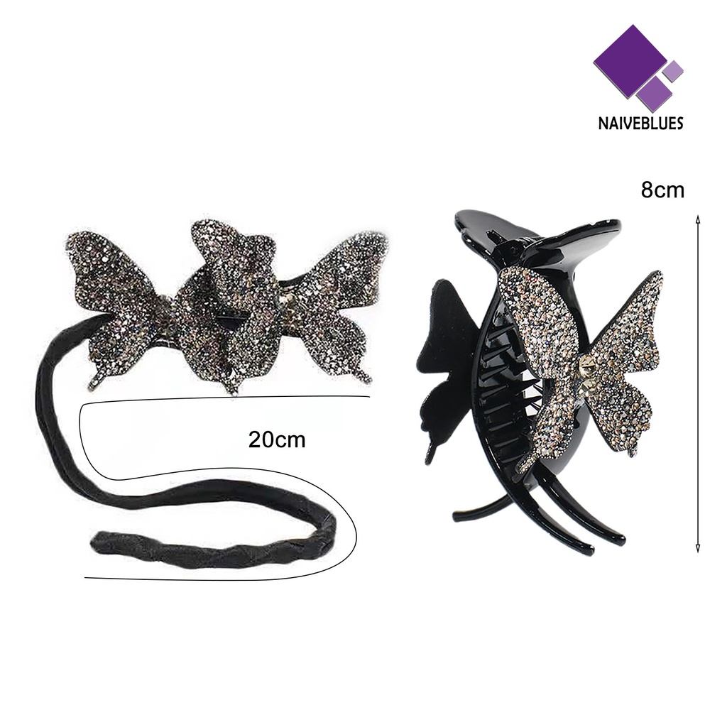 &lt; Naiveblues &gt; Gigi Silang Kuncup Ketat Kepala Jepit Rambut DIY Lady Shiny Butterflies Bun Hair Clip Hair