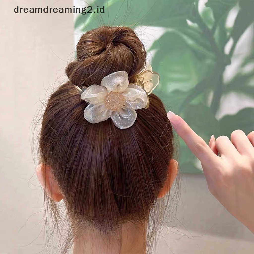 (dream) Wanita Berlian Imitasi Matahari Bunga Cross Ambil Klip Elegan Rambut Klip Ponytail Rambut Crab Claw Hair Clip Aksesoris Rambut Cewek//