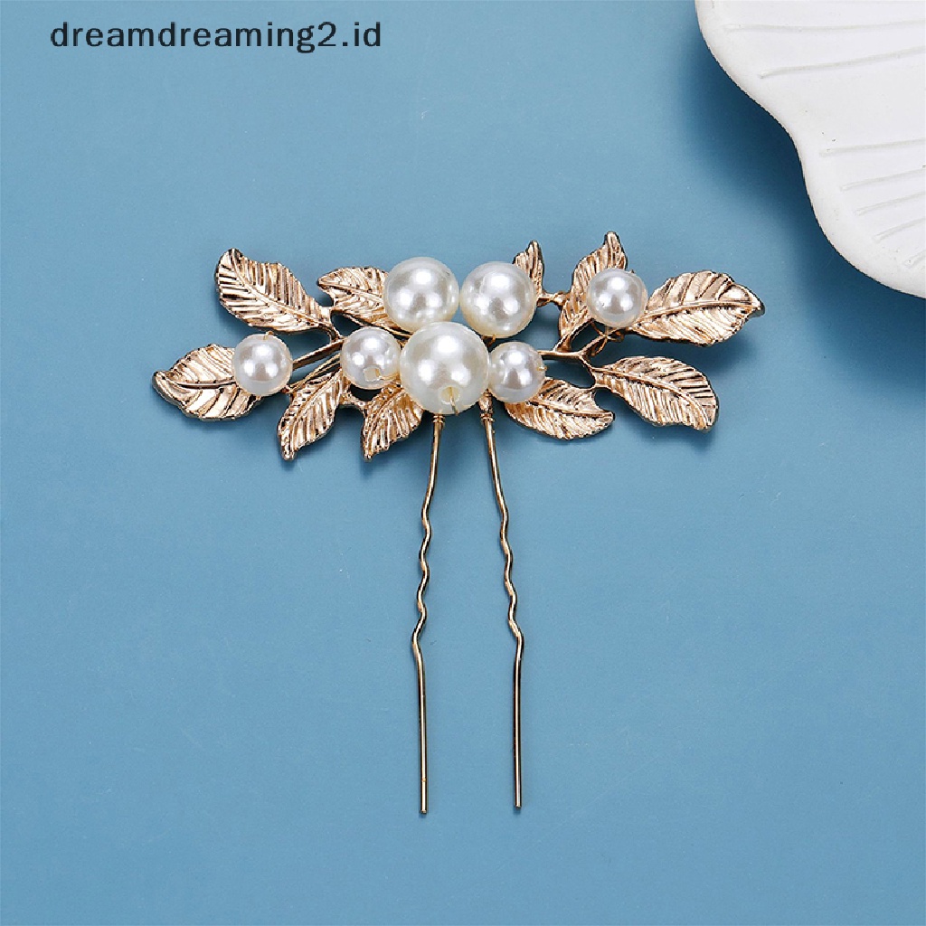 (dream) Baroque Gold Leaf Pearl U-shaped Hairpin Pin Wedding Hair Comb Flower Bridal Jepit Rambut Mutiara Aksesoris Rambut Pernikahan//