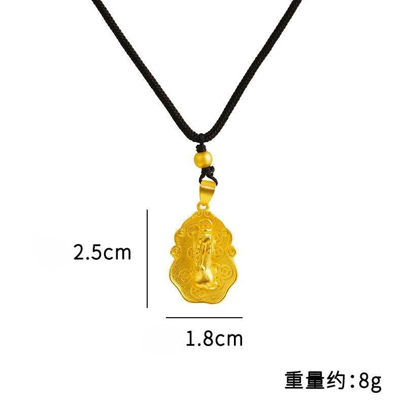 Goldkingdom Fashion Perhiasan 24K Bangkok Aksesoris Ready Stock Satu Daun Berani Kalung Maitreya Buddha Liontin Adjustable Tali Hitam Wanita Pria