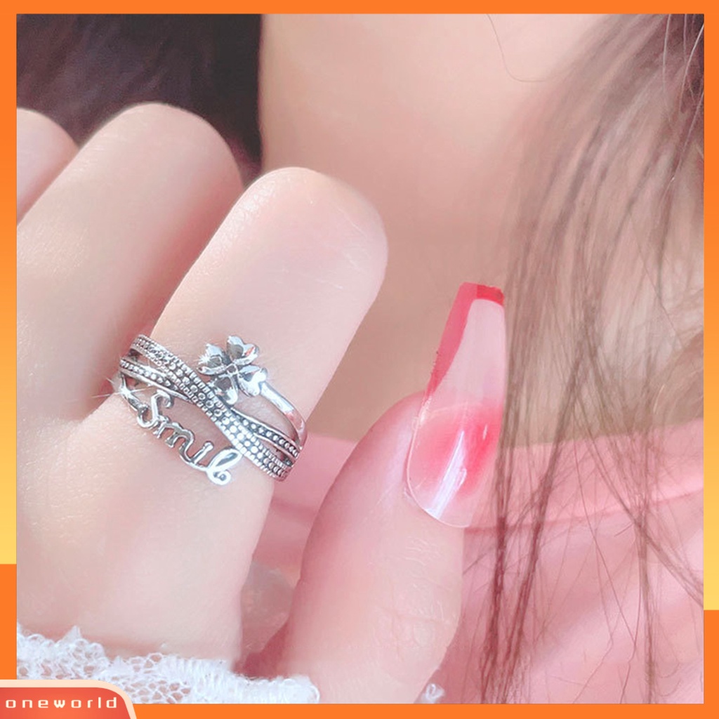 [EONE] Cincin Terbuka Geometris Multi Layer Desain Terbuka Nyaman Dipakai Gaya Salib Dekorasi Sentuhan Kulit Gaya Korea 4daun Semanggi Cincin Perhiasan Fashion