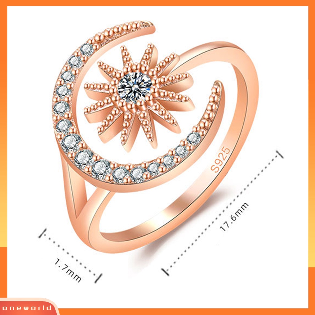 [EONE] Wanita Cincin Pembukaan Geometris Dainty Elegan Temperamen Hadiah Berlian Imitasi Tertanam Bintang Bulan Jari Cincin Aksesoris Perhiasan