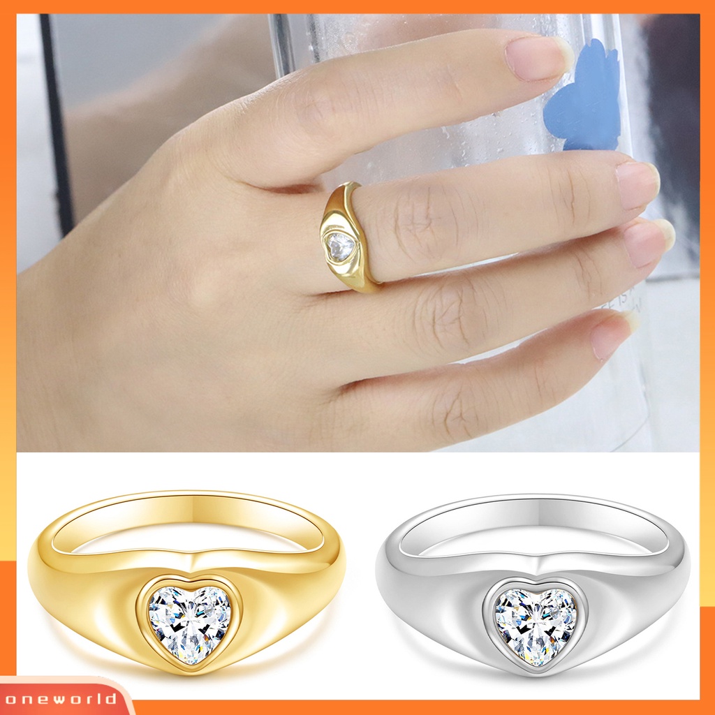 [EONE] Wanita Cincin Kepribadian Dipoles Minimalis Hypoallergenic Elegan Hadiah Stainless Steel Cinta Hati Berlian Imitasi Jari Cincin Fashion Perhiasan