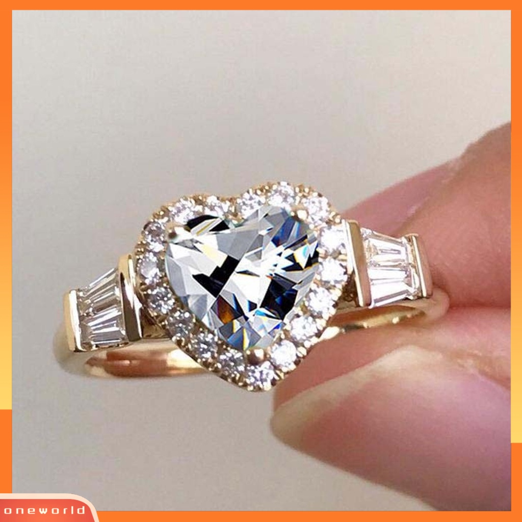 [EONE] Cincin Kawin Cantik Electroplating Retro Hadiah Golden Love Hati Berlian Imitasi Jari Cincin Fashion Perhiasan