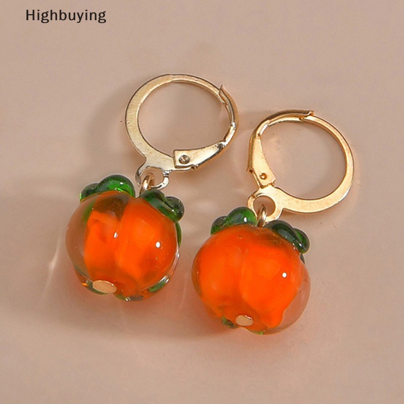 Hbid Kreatif Kesemek Warna Orange Bunga Daun Stud Anting Untuk Wanita Paing Minyak Mengkilap Kaca Anting Perhiasan Aksesoris Glory