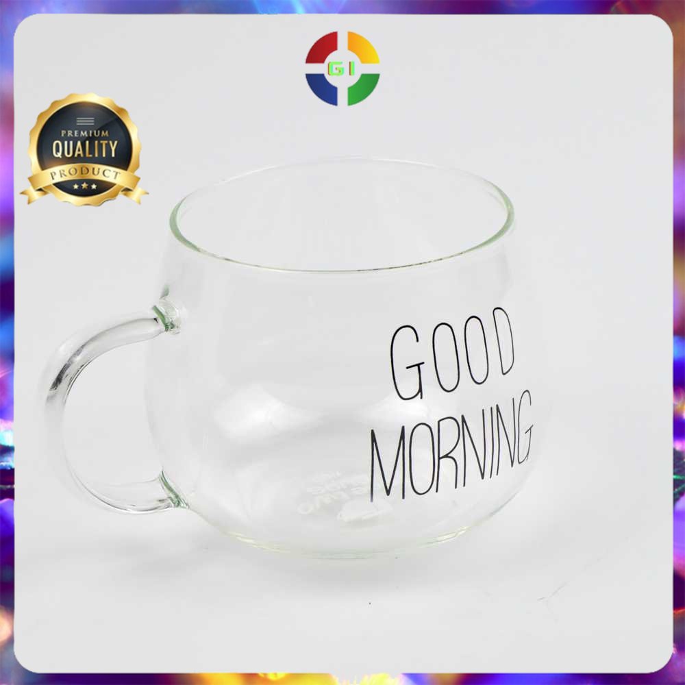 Cangkir Kopi Glass Coffee Mug Good Morning 350ml  Transparent